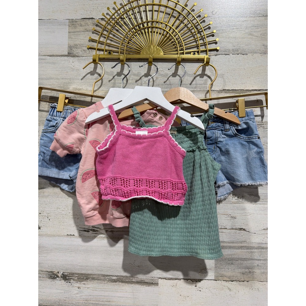 OshKosh Cat &‎ Jack Miss Girls 3T Pink Green Bundle Summer Knit Boho EUC